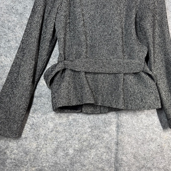 Mango Turtle High Neck Y2K Aesthetic Zip Up Gray Wool Belted Jacket Size 6 - Picture 13 of 16